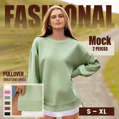 Long Sleeve Pullover Zipper Slit Casual Sweatshirt Dress