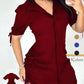Women's short-sleeved button-down shirt dress