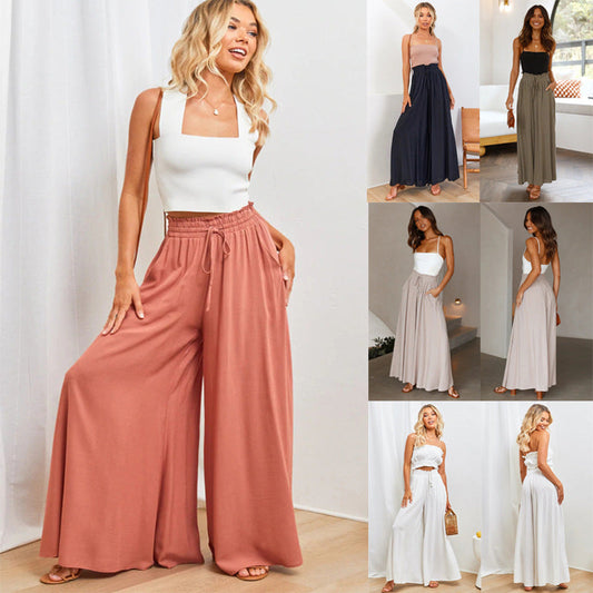 👖 LIMITED-TIME 50% OFF! ✨ Wide-Leg High-Waisted Pants – Cotton Blend, Loose Fit, Drawstring 🌿