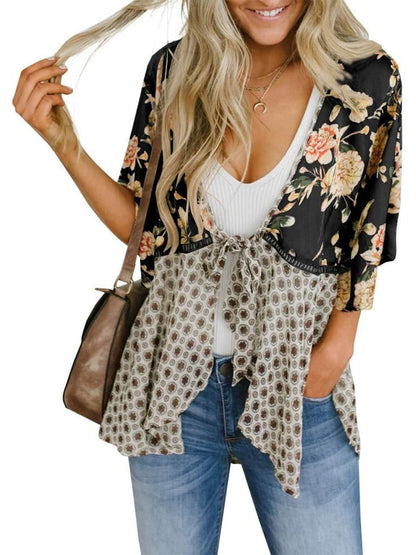 💎 50% OFF! 💎 Women's Floral Kimono Cardigan – Ruffle Sleeves, Tie-Front & Boho Flowy Cover-Up for Beach & Summer Days 🌸🌊