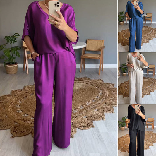 Loose Satin Women's Top & Pants Set