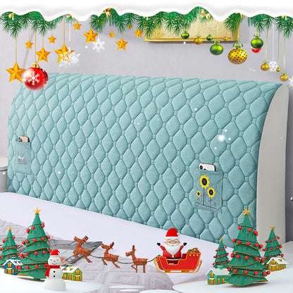 🛏️ Padded Velvet Headboard Cover with Side Pockets