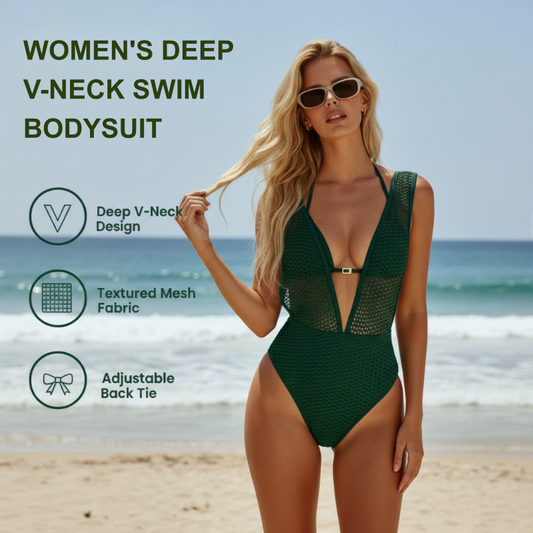 Women's Deep V-Neck Swim Bodysuit