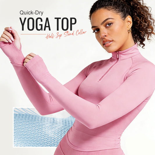 Quick-Dry Yoga Top with Half-Zip Stand Collar