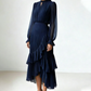 Women's Keyhole Neckline Ruffled Midi Dress