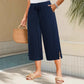 Women's Ribbed Wide-Leg Capri Pants with Pockets