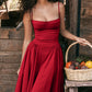 🌹 50% OFF NOW! 👗 Spaghetti Strap Pleated Corset Midi Dress – Timeless Elegance & Practical Pockets ✨