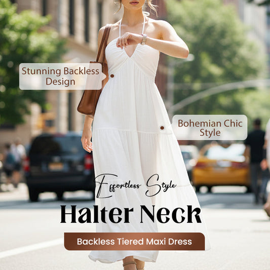 Halter Neck Backless Tiered Maxi Dress