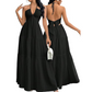 Halter Neck Backless Tiered Maxi Dress
