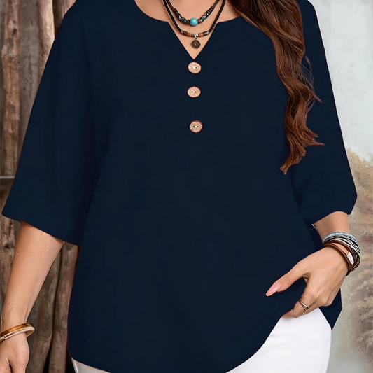 Women's Casual Button-Front V-Neck Top