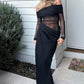 Women's Off-Shoulder Mesh Panel Draped Maxi Dress