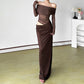Women's Off-Shoulder Mesh Panel Draped Maxi Dress
