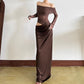 Women's Off-Shoulder Mesh Panel Draped Maxi Dress