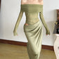 Women's Off-Shoulder Mesh Panel Draped Maxi Dress