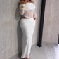 Women's Off-Shoulder Mesh Panel Draped Maxi Dress