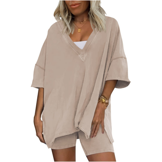 Women's V-Neck T-Shirts and Casual Shorts Two-piece Set