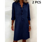 Women's Ruffle V-Neck Linen Shirt Dress