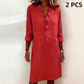 Women's Ruffle V-Neck Linen Shirt Dress