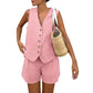 Women’s Casual Sleeveless V-Neck Top & Shorts Two-Piece Set