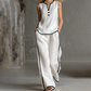 Women's Contrast Trim Sleeveless Top & Wide-Leg Pants Set