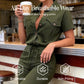 Women's Short Sleeve Button-Front Jumpsuit