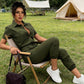 Women's Short Sleeve Button-Front Jumpsuit