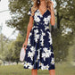Women’s Floral V-Neck Waist Cinching Flowy Dress