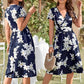 Women’s Floral V-Neck Waist Cinching Flowy Dress