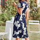 Women’s Floral V-Neck Waist Cinching Flowy Dress
