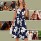 Women’s Floral V-Neck Waist Cinching Flowy Dress