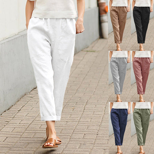🔥Linen-cotton women's large size loose pants