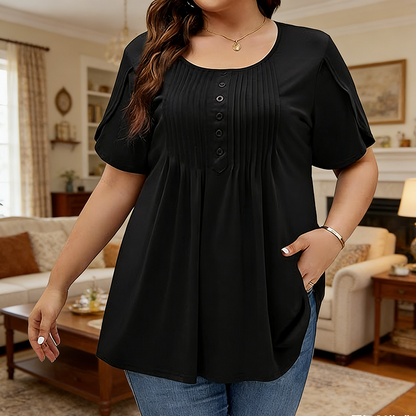 Women's Pleated Front Puff Sleeve T-Shirt