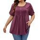 Women's Pleated Front Puff Sleeve T-Shirt