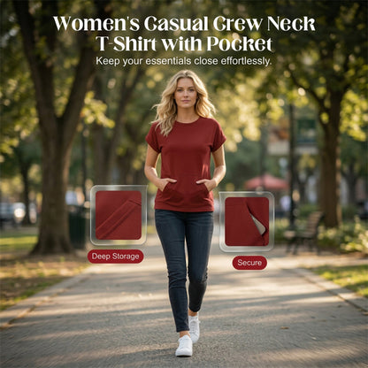 Women's Casual Crew Neck T-Shirt with Pocket