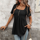 Women's Square Neck Eyelet Babydoll Tunic Top