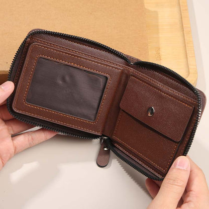 Men's PU Leather Zip-Around Bifold Wallet