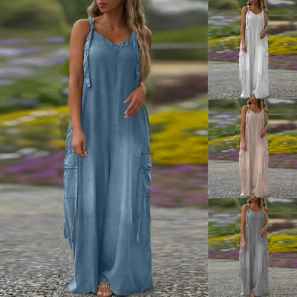 Women's Loose Wide-Leg Jumpsuit with Pockets