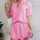 Women's 2-Piece Outfits Zip T-Shirt & Frill Hem Shorts