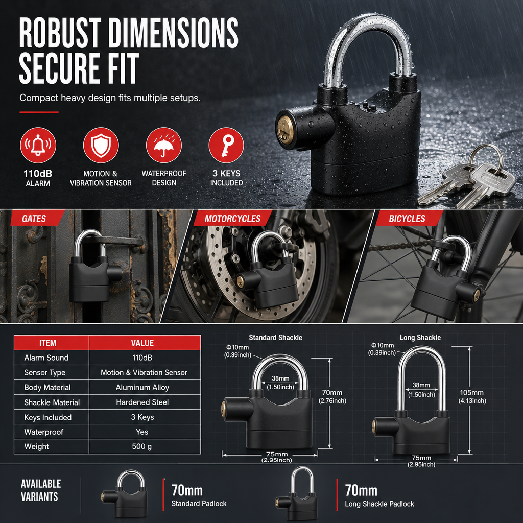 70mm Aluminum Alloy Alarm Padlock - image 8