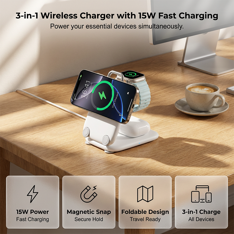 3-in-1 Foldable Magnetic Wireless Charger Stand - image 1