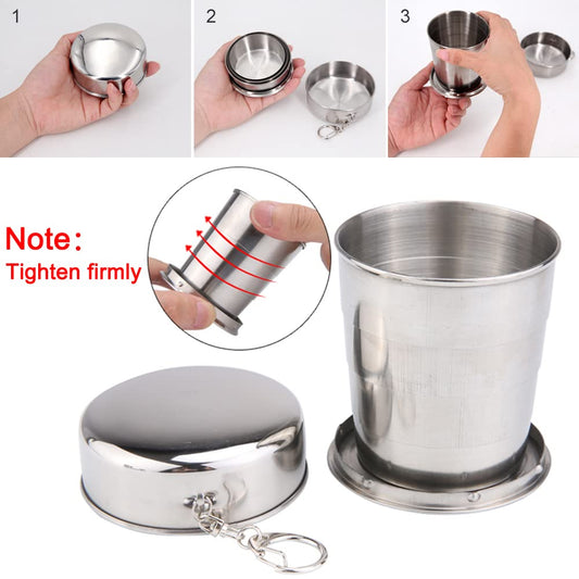 🥤 150 ml Stainless Steel Collapsible Travel Cup with Keychain