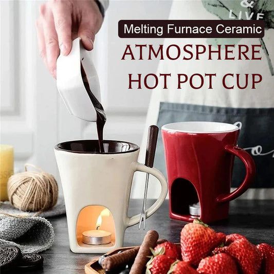 🍫 Ceramic Chocolate Fondue Mug with Tealight Warmer