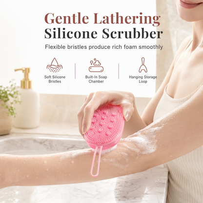 Foaming Silicone Body Scrubber Bath Brush with Built-in Soap Dispenser