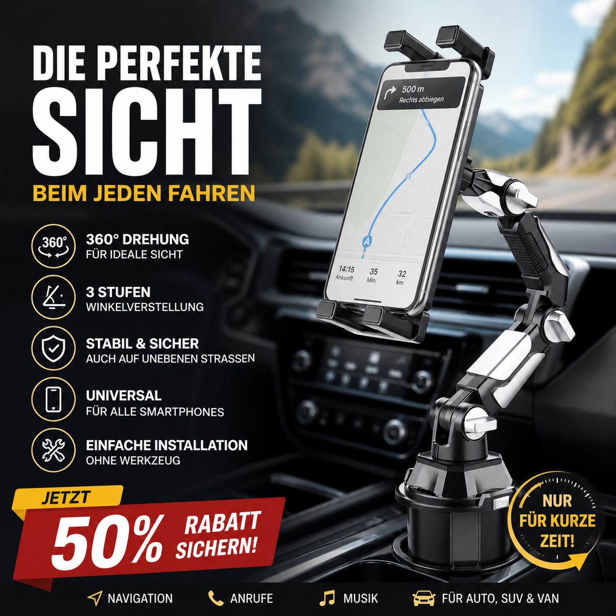 ⏳Time-Limited Special⏰360° Rotatable and Adjustable Car Phone Holder, Universal Vehicle Mount for Navigation & Hands-Free Calls🚗 - image 6